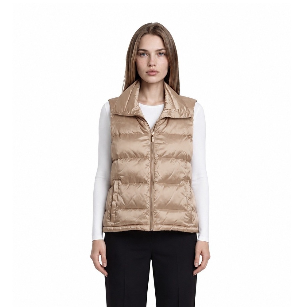 NWT Talbots Down Puffer Vest Women's Size Large Champagne‎ Gold Funnel Neck